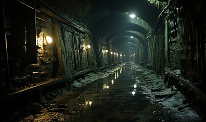 Mysterious Dark Tunnel With Running Water