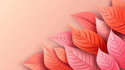 Wall Mural - A pink background with a row of red leaves. The leaves are cut out and arranged in a way that they look like they are floating