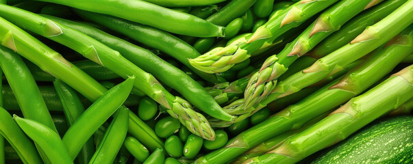 Canvas Print - A bunch of green vegetables including asparagus, peas, and zucchini