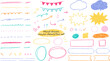 © minana - Crayon or colored pencil decorations, borders, embellishments, colorful cute hand-drawn illustration set / クレヨンや色鉛筆の装飾や飾り罫、あしらい、カラフルなかわいい手描きのイラストセット