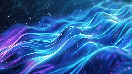Wall Mural - Abstract blue neon soft waves backdrop, perfect for creating a serene and futuristic digital environment