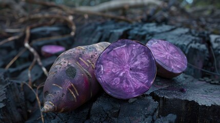 Wall Mural - Purple Yam on Charcoal Background