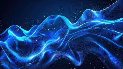 Wall Mural - Abstract illustration of blue neon waves, perfect for modern and sophisticated digital designs
