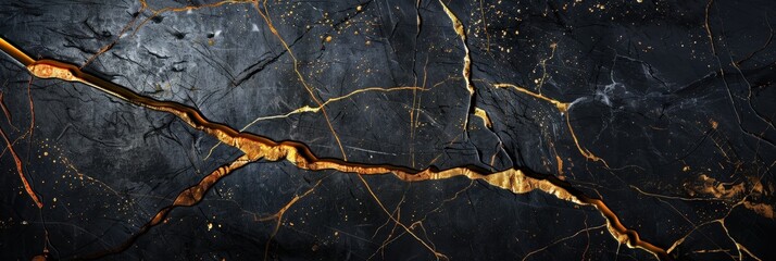 Wall Mural - Black Marble with Golden Veins
