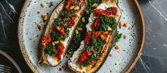 Wall Mural - Grilled Eggplant with Kale and Sun-Dried Tomatoes