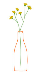 Sticker - Yellow doodle flowers in a glass vase on transparent