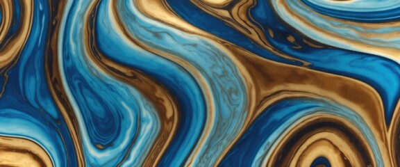 Wall Mural - Brown and blue color with golden lines liquid fluid marbled texture background