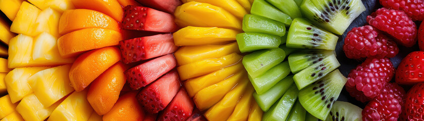 Wall Mural - A colorful fruit platter with a variety of fruits including kiwi, strawberries