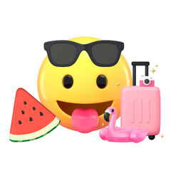 Wall Mural - 3D emoticon png Summer vacation sticker, transparent background