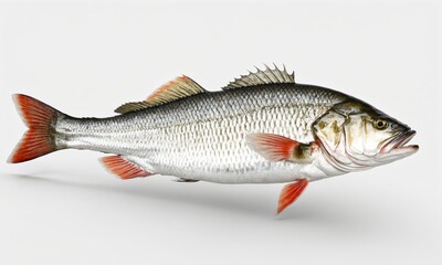 Close-up of a fish with red fins, isolated on a white background