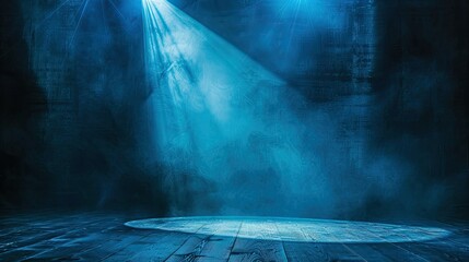 Wall Mural - Vibrant blue spotlight illuminating dim stage, creating dramatic contrast