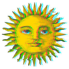 Poster - Sun with a face with a glitch effect sticker overlay