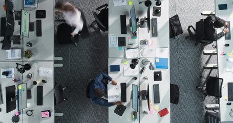 Aufkleber - Timelapse of a Multicultural Team in a Corporate Office, Completing Tasks on Computers and Passing Around Financial Documents. Productive And Dynamic Workspace Of Venture Capital Firm Concept.