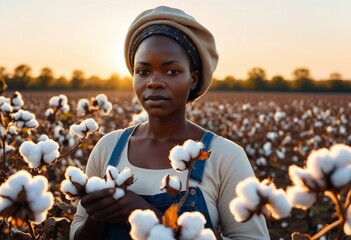 Portrait of an African woman working in a cotton field in the United States
