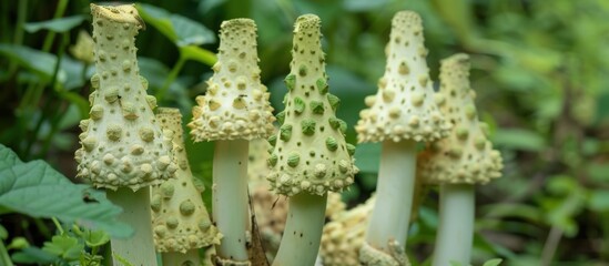 Canvas Print - Cluster of Unique Mushrooms in Lush Green Forest