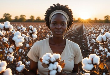 Portrait of an African woman working in a cotton field in the United States
