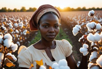 Poster - Portrait of an African woman working in a cotton field in the United States
