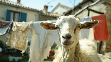 Wall Mural - Curious Goat in a European Village