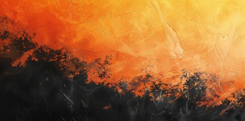 Poster - Gradient grainy background, red orange white illuminated spots on black, noise texture