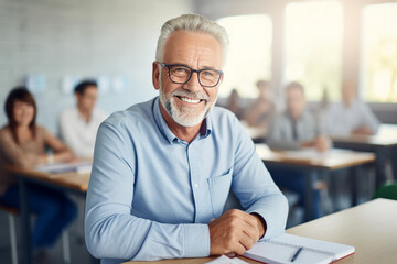 Wall Mural - AI generative image of adult male student during education training class