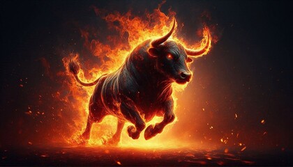 Fiery bull charging out of flames - Concept for business