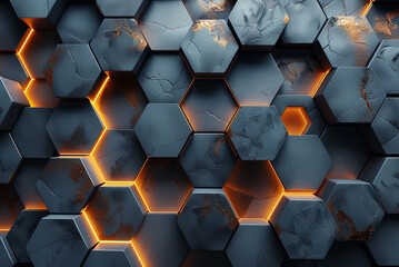 Wall Mural - Background of wall of hexagonal shapes with range highlights. The wall is made of stone and has a modern, industrial feel