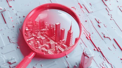 Wall Mural - Magnifying Glass over a Cityscape