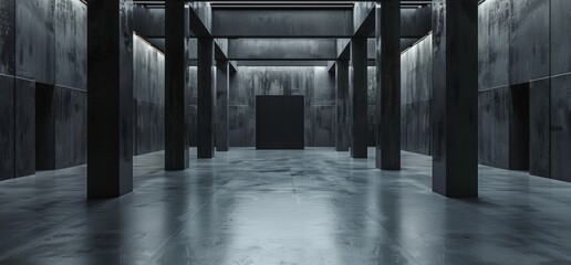 Poster - Stunning 3D render of sci-fi futuristic spaceship made of concrete, cement, asphalt, white glow, and glowing columns.
