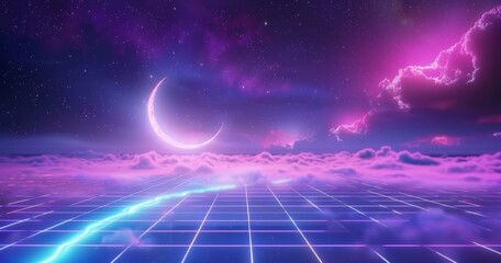 Poster - background futuristic landscape of the 1980's. digital cyber surface. for retro design projects.