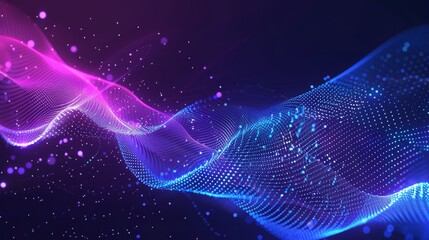 Poster - Abstract technology big data digital background. Dot blue purple wave line light gradient dark background. 3D rendering.
