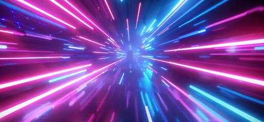 Poster - Sci Fi Neon Laser Motherboard Walls Alien Space Ship Purple Blue Futuristic Synth Cyber Hallway Corridor Metal Schematic Metal Reflections Lighting Design Realistic Dark Night Warehouse