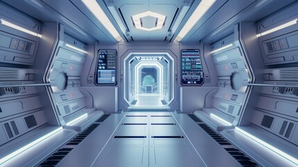 Wall Mural - control rooms, zero-gravity areas, and advanced technology can be seen in the interior of a space st