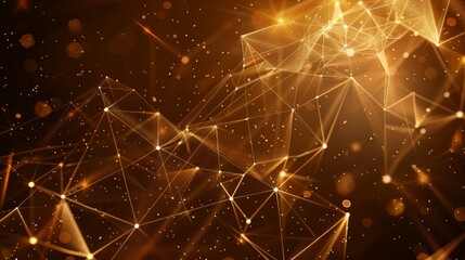 Poster - An abstract futuristic molecule structure on a black background in gold color. An illustration of a computer network connection.
