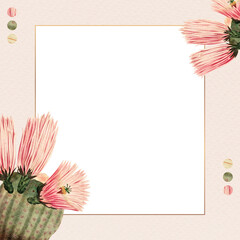 Sticker - Rectangle gold frame with vintage cactus on paper background design element