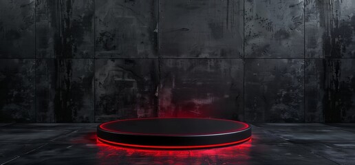 Sticker - Stunning sci-fi futuristic alien concrete dark grunge stage podium with glowing red orange light cyber virtual underground club garage product showcase background in 3D