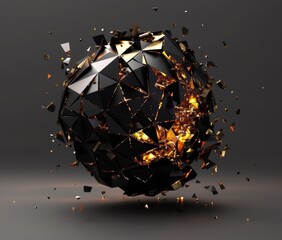 Poster - An abstract rendering of a low poly sphere with chaotic structure. Sci-fi background with polygonal shapes in empty space.