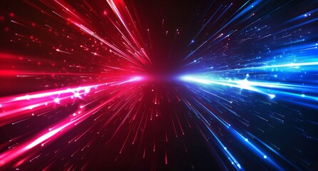 Abstract background with rays of blue and red light in futuristic speed motion