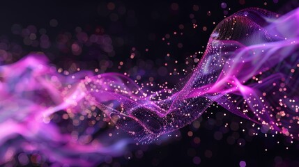 Poster - A futuristic tech background with purple waves on a black background.