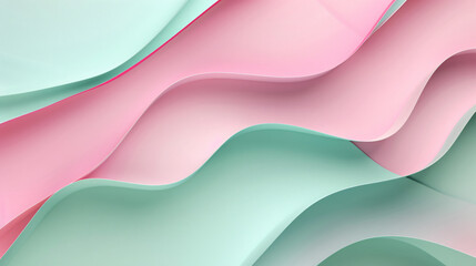 Poster - 3d render of simple cute abstract background with pastel pink and mint colors, wavy shapes


