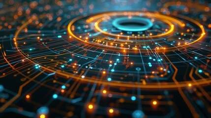 Poster - An illustration of a 3D rotary background with connections and nodes in modern technological terms