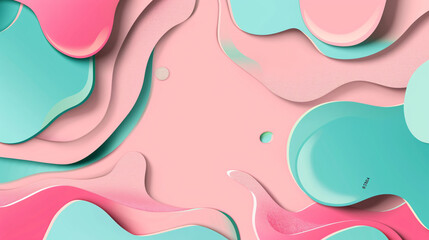 Poster - 3d render of simple cute abstract background with pastel pink and mint colors, wavy shapes


