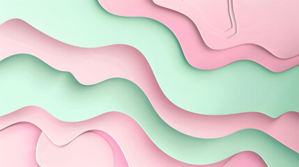 Poster - 3d render of simple cute abstract background with pastel pink and mint colors, wavy shapes


