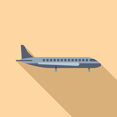 Poster - illustration of a passenger airplane flying in the blue sky, side view, with a long shadow