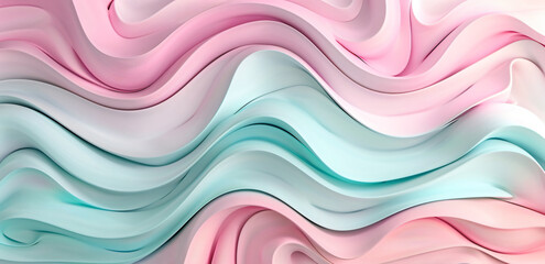 Poster - 3d render of simple cute abstract background with pastel pink and mint colors, wavy shapes


