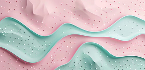 Poster - 
3d render of abstract background with pastel pink and mint colors, wavy shapes and dots. illustration for web design, poster, banner., Isolated on white background 