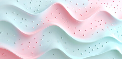 Poster - 
3d render of abstract background with pastel pink and mint colors, wavy shapes and dots. illustration for web design, poster, banner., Isolated on white background 