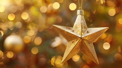 Poster - Shiny Christmas star ornament on blurred backdrop