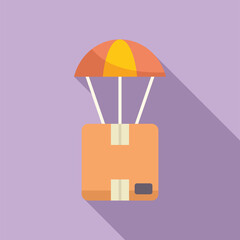 Poster - Cardboard box is flying with parachute, delivery service and shipping concept, flat design icon