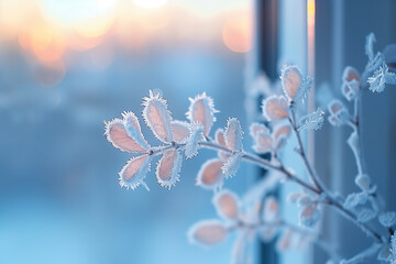 Wall Mural - Frost patterns on a windowpane, pattern