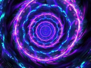 Wall Mural - hypnotic neon spiral vortex pulsating concentric rings electric blues and purples abstract digital a